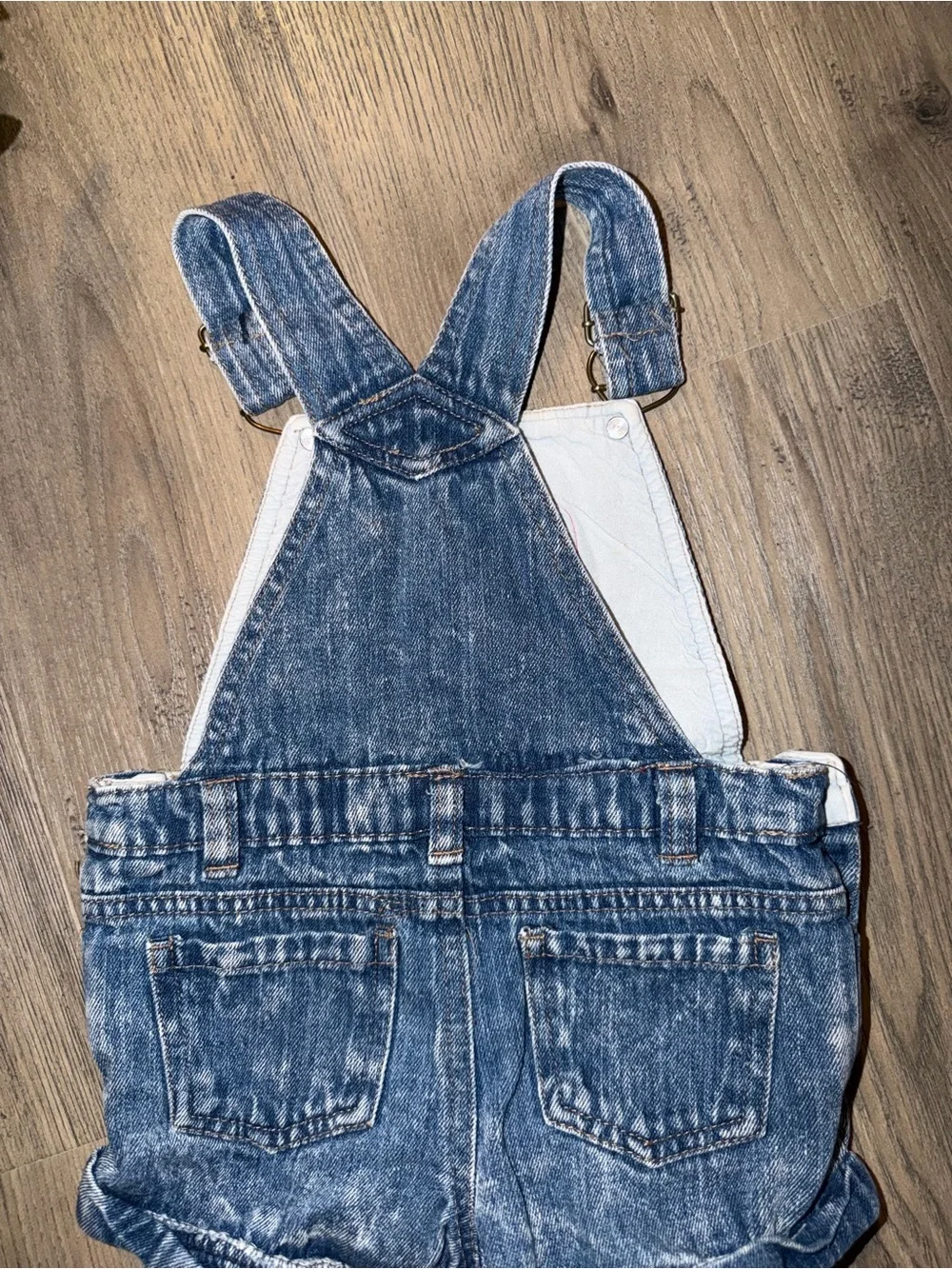 Denim Short Overalls with Multicolor Crochet Accents - Blue
